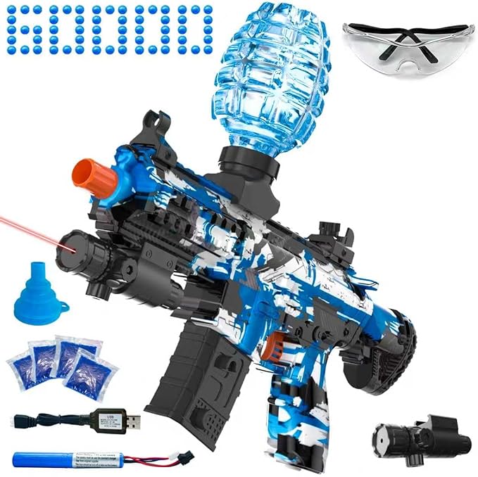 Electric Gel Ball Blaster, High Speed Automatic Splatter Ball Blaster with 60000+ and Goggles, JIFTOK Rechargeable Splatter Ball Toys for Outdoor Activities Shooting Game Party Favors-Blue