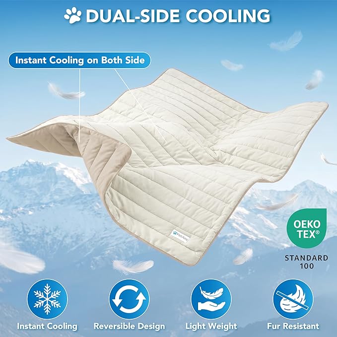 PetAmi Dog Cooling Mat, Q-Max Pet Cooling Blanket with Thick Cushioning, Self Cooling Pad for Dogs & Cats, Reversible Summer Mat for Crate, Couch, Kennel, Taupe/Beige, Small (24x32)