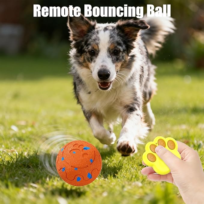 Moving Dog Toy, Interactive, Bouncing and Rotating, Silent Foam Material, IP54 Waterproof Rating, Smart Active Rolling, Stimulation Toys for Medium and to Keep Them Busy (Remote Orange)