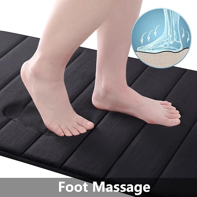 Buganda Memory Foam Bath Mat, 44" x 17", Ultra Soft and Non-Slip Bathroom Rugs, Water Absorbent and Machine Washable Bath Rug for Bathroom, Shower, and Tub, Black