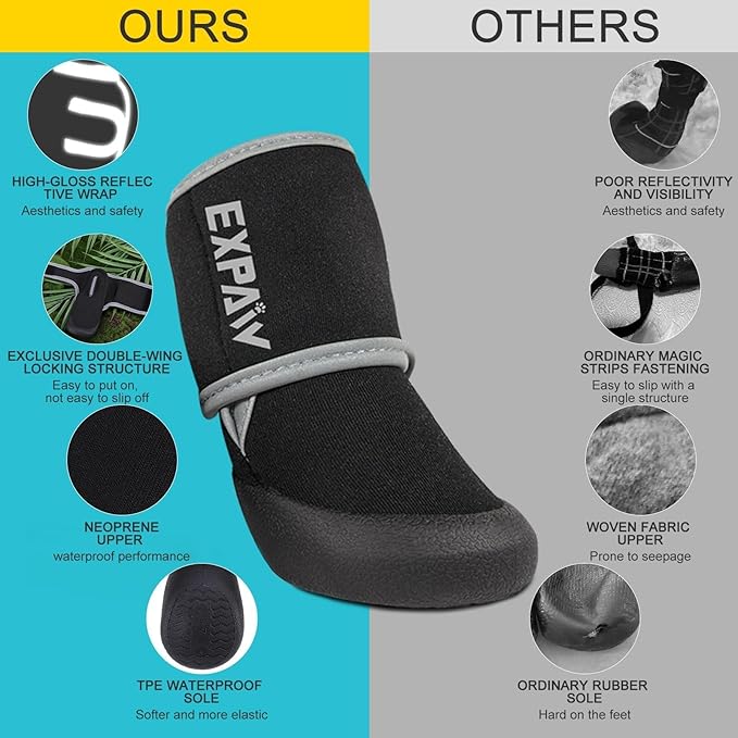 EXPAWLORER Waterproof Dog Shoes for Small Medium Large Dogs, Summer Dog Shoes for Hot Pavement, Hiking Walking, Reflective Dog Booties for Outdoor Snow Rain Days, Anti-Slip Dog Boots & Paw Protectors