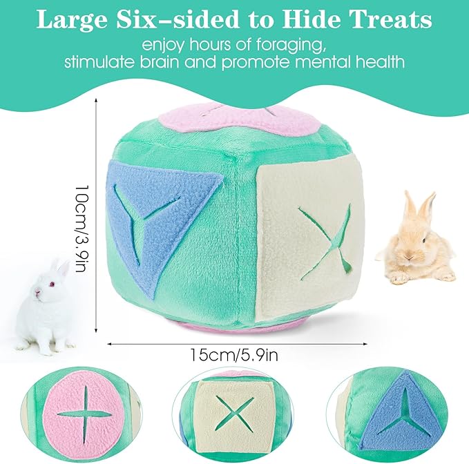 Large Rabbit Foraging Toy with Bell, Feeding Ball Toy with Bell for Bunny, Snuffle Ball Treat Dispenser, Washable Puzzle Feed Game Rabbit Toys for Bunnies Boredom