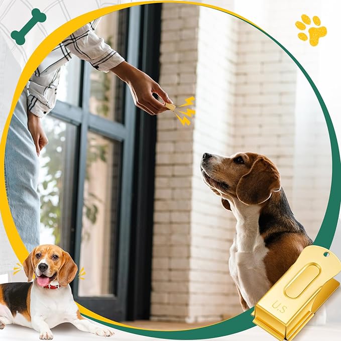 2 Pieces Brass Dog Training Clicker Signaling Puppy Cricket Metal Dog Clicker for Puppy, Cat, Potty, Bird, Horse, Pet Trainer Owners Versatile Training Tools, Behavior Aids(Gold)