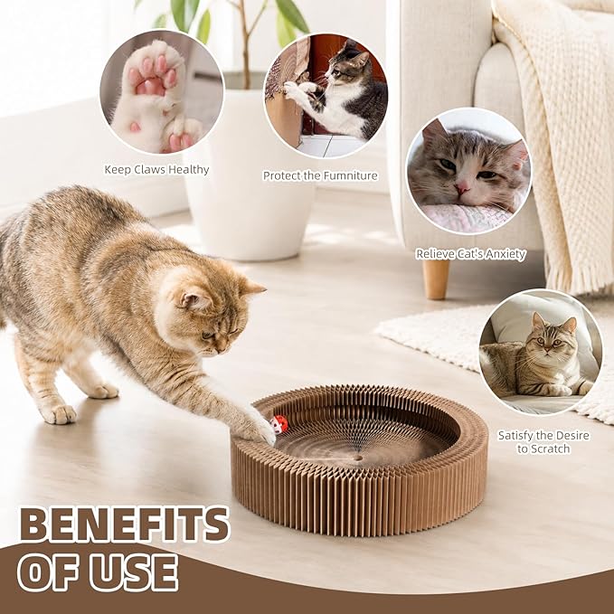 Wortade Reversible Magic Organ Cat Scratching Post, Foldable & Reversible Cat Scratcher for Indoor Cats, Cardboard Cat Scratcher, Interactive Kitten Toys Cat Enrichment for Indoor Cats