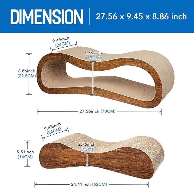 Simple Deluxe Cat Scratcher, 2 in 1 Cat Scratching Board, Cat Cardboard, Scratch Lounger, Large, 27.56 x9.45 x8.86 inch