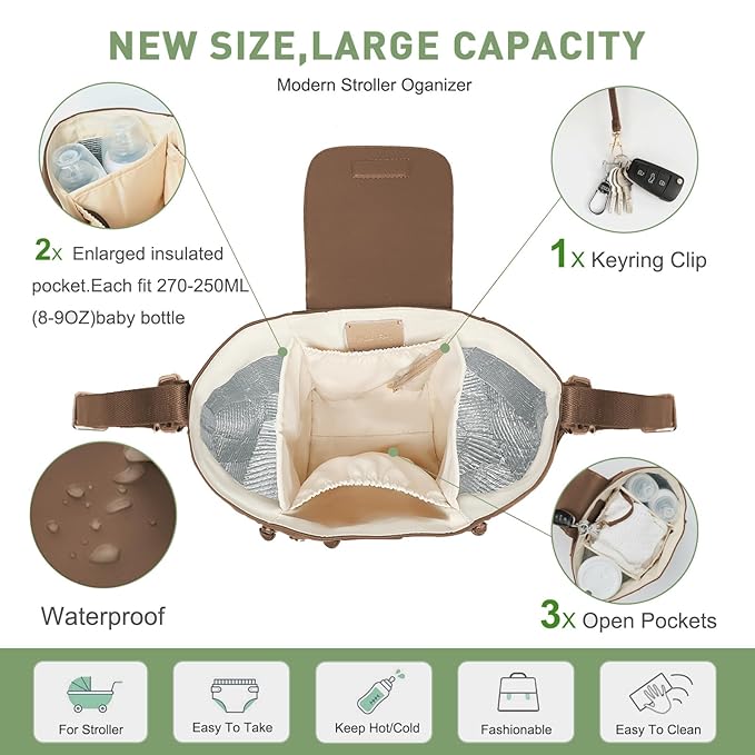 miss fong Checkered Stroller Caddy with Insulated Cup Holder Universal Stroller Organizer Bag Baby Storage Bag with Adjustable Strap, Fits for Baby Carriage like Uppababy, Baby Jogger, Umbrella