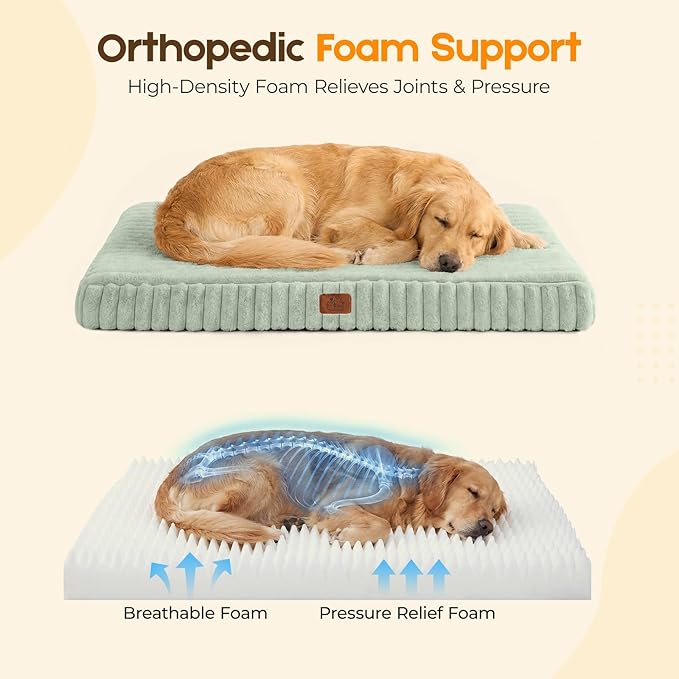 Orthopedic Dog Bed for Large Dog, Waterproof Pet Bed,Non-Slip Bottom and Egg-Crate Foam with Removable Washable Cover Crate Bed,Green,36"x27"x3"
