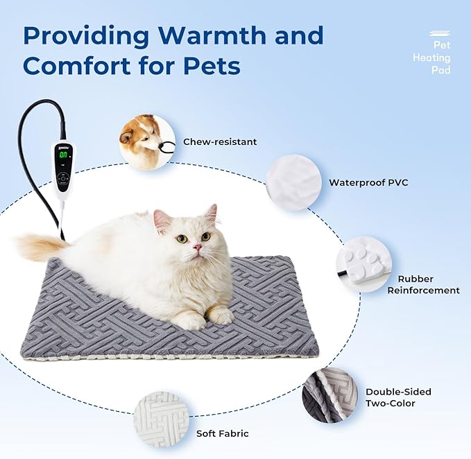 ZOMISIA Large Dog Heating Pad 32x20 Inch - 11 Adjustable Temperature and 25 Timer Options, Heated Dog Bed Indoor with Chew-Resistant Cord for Large Dogs