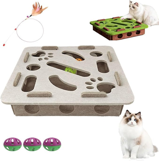 2026 New Cat Nail File Enrichment Box,Cat Scratch Puzzle Enrichment Box,Interactive Cats Toy with 3 Bell Balls for Indoor Cats Self Play,Encourages Hunting Instincts (H)