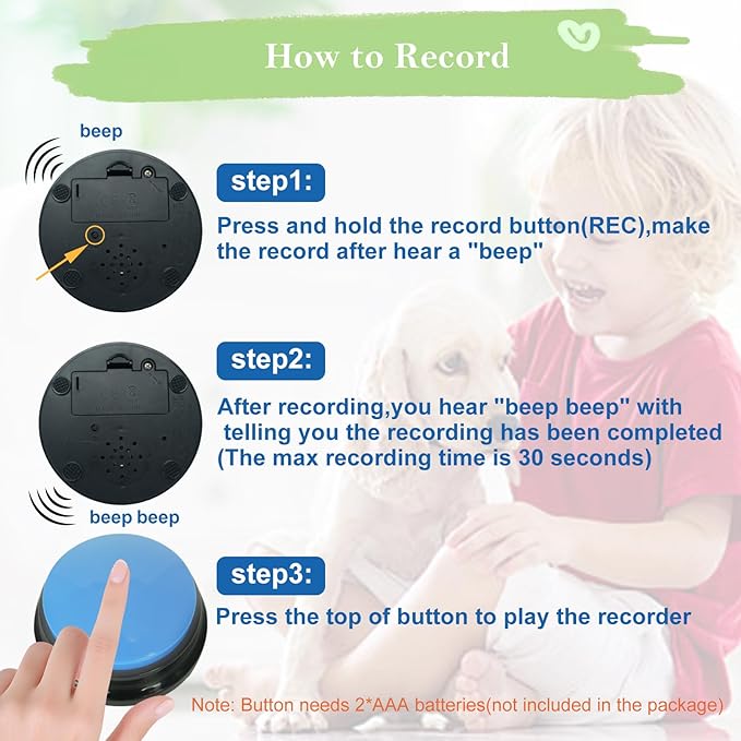 Gelabur Set of 4 Dog Buttons for Communication, Voice Recordable Buttons for Classroom, Dog Training Talking Buttons Starter Set, Pet Easy Speaking Buttons Tools