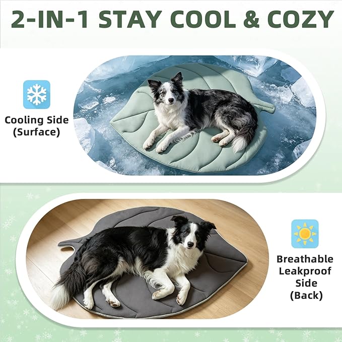 PUPTECK Dog Cooling Mat, 37”x33” Reversible Pet Self-Cooling Bed for Dogs, Thick & Soft Pet Cool Blanket Crate Kennel Pad, for Summer Indoor Outdoor, Green L