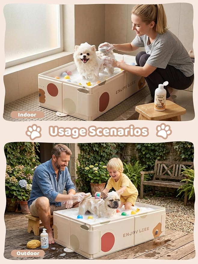 Collapsible Pet Bathtub with Side Drain Plug,Easy Hanging, Foldable Portable Tub for Dogs Bath, Non-Slip Rigid Waterproof Dog Bath Tub for Home, for Small Dogs, Medium Dogs & Cats (Apricot2)