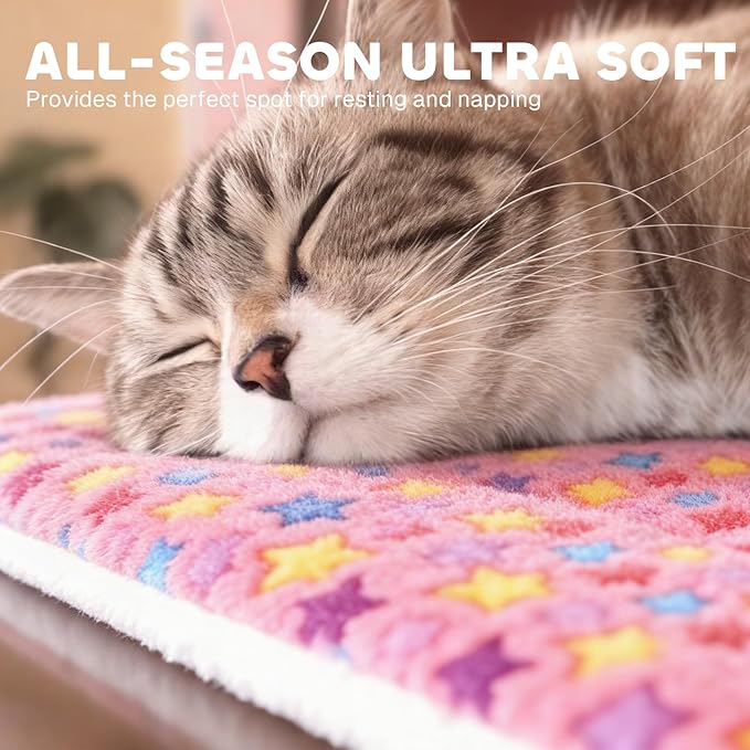 Mora Pets Cat Bed Dog Crate Pad Ultra Soft Pet Bed with Cute Star Print Washable Crate Mat for Small Dogs and Indoor Cats Reversible Fleece Dog Kennel Pad Cat Carrier Mat 14 x 17.5 inch Pink