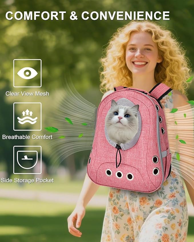 Small Dog Cat Chest Backpack Carrier,Large Space Ventilated Front Facing Backpack Carrier for Puppy,Lightweight Doggy Backpack for Hiking,Camping,Travel,Outdoor,Max 12 lbs(Pink)