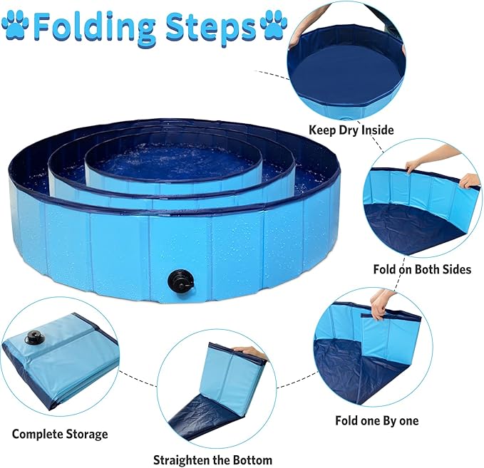 Foldable Dog Pet Bath Pool,63 x 12Inches Hard Plastic Collapsible Pet Bath Tub & Wading Pool or Dogs and Cats for Indoor/Outdoor Use, Blue