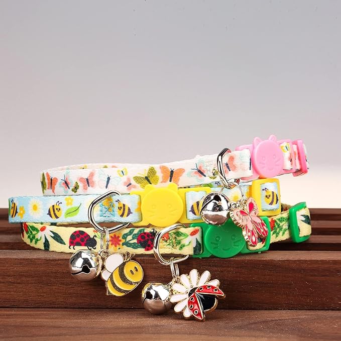 PUPTECK Cat Collar Breakaway with Bells, Kitten Collar Outfit Adjustable for Girl Boy Small Pet Puppy Bunny, Cute Costume Accessory with Safety Release Buckle (Spring)