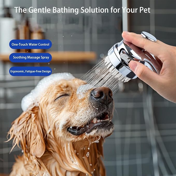 Dog Shower Head, Cat Bath Sprayer with Soft Silicone Massage and Pressure Boosting, Handheld Pet Washing Nozzle with Aerator