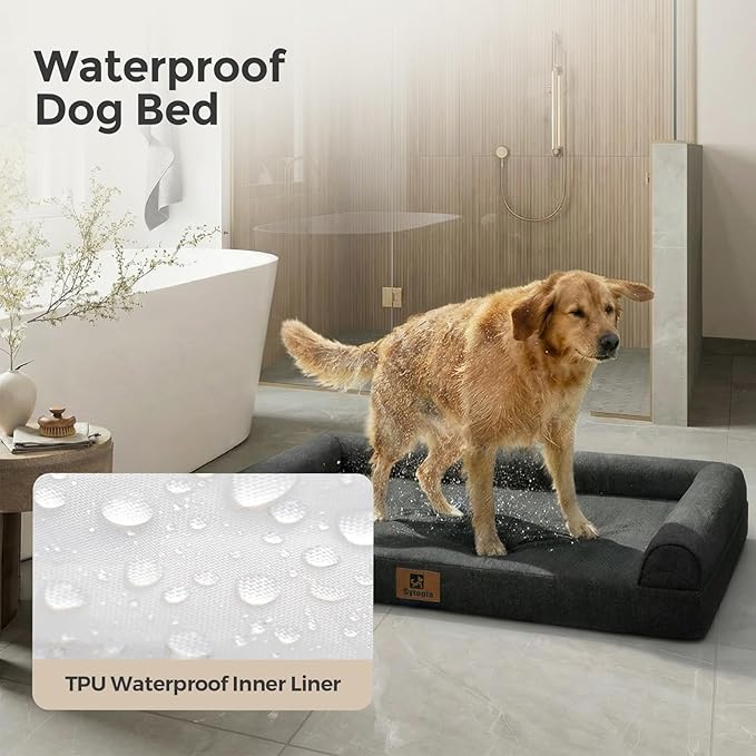 Sytopia 42 Inch Indestructible Dog Beds for Large Dogs, Big Chew Proof Orthopedic Egg Crate Foam Pet Bed with Washable Removable Cover and Anti-Slip Bottom, Black