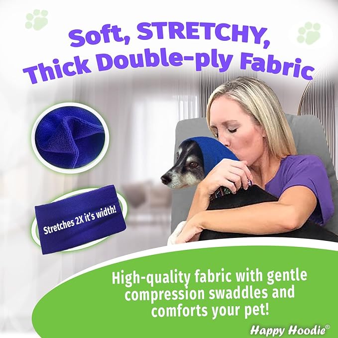 Happy Hoodie The Original Dog & Cat Calming Band - American Brand - Anxiety Relief/Noise Protection-Grooming-Thunder-Fireworks (Large, Blue) - Since 2008