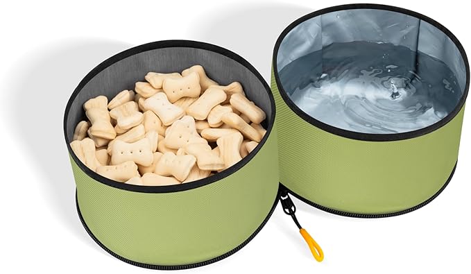 OllyDog Superbowl | Collapsible Dog Travel Bowl | 2-Compartment Food & Water | Foldable Portable Dog Dish | Hiking Camping Backpacking | Small Medium Large Dogs (Palm)