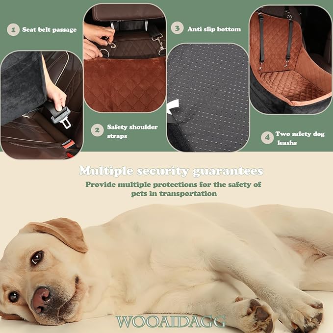 WOOAIDAGG Dog Car Seat for Medium Sized Dog,Pet Travel Car Bed with Seat Belt Channle,Fully Detachable and Washable Car Dog Seat with Adjustable Straps,3 Straps Easy to Install (Grey)