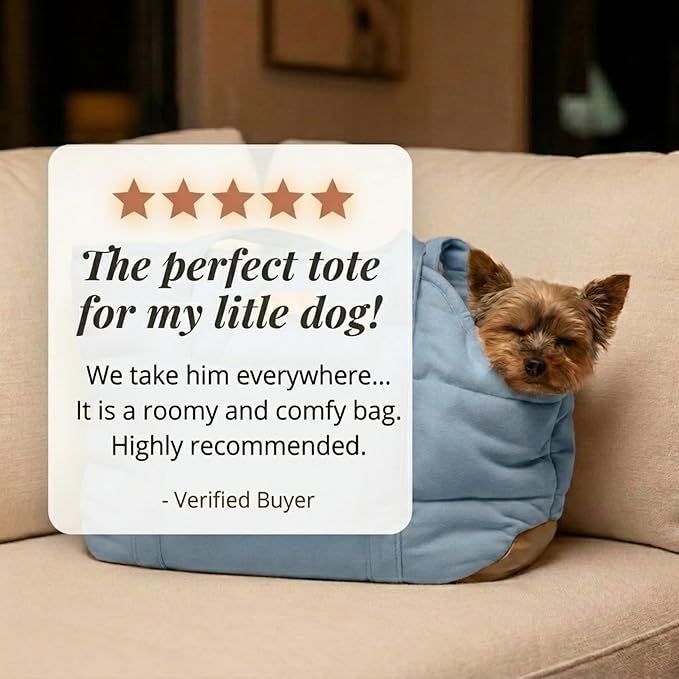 Plush Dog Purse Carrier for Small Dogs, Soft Dog Tote Bag with Safety Harness Clip, Cozy Pet Carrier for Dogs Under 15 lbs, Comfortable Dog Shoulder Carrier for Travel, Light Blue