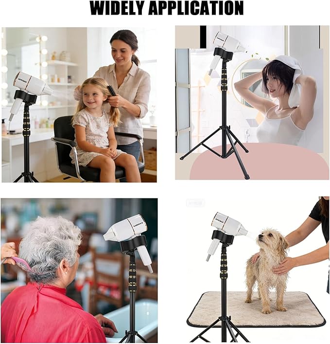 Hair Dryer Holder,Hands-Free Below Dryer Stand with Adjustable 23-77 Inch,Heavy Duty Hair Styler Stand For Children,The Elderly,Frozen Shoulder,Pets,Universal Clips For 99% Hair Dryer with Free Phone Holder