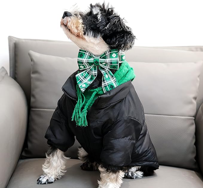 Lionet Paws St Patricks Day Dog Collar with Bowtie, Irish Green Shamrock Clover Sailor Bow Collar with Metal Buckle for Dogs, Adjustable Comfortable Dog Collar Girl, XL, Neck 16-26 in