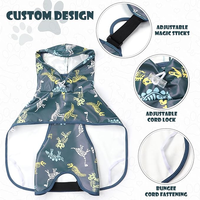 Dog Raincoat for Medium Dogs, Dog Rain Jacket with Clear Hooded, Waterproof Dog Rain Coat with Adjustable Belly Strap, Dogs Safety Vest for Outdoor Adventures Walking(Green,M)