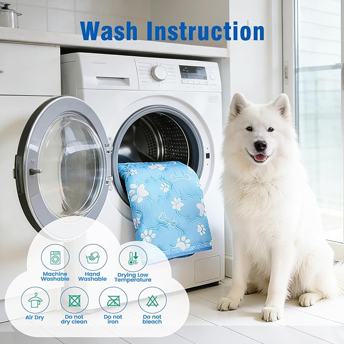 Dog Cooling Mat, Large Cooling Dog Bed Mat for Indoor & Outdoor, Q-Max>0.5, Machine Washable Non-Toxic Portable Pet Cooling Pad for Kennel, Crate, Car - L(36" x 27") - Blue