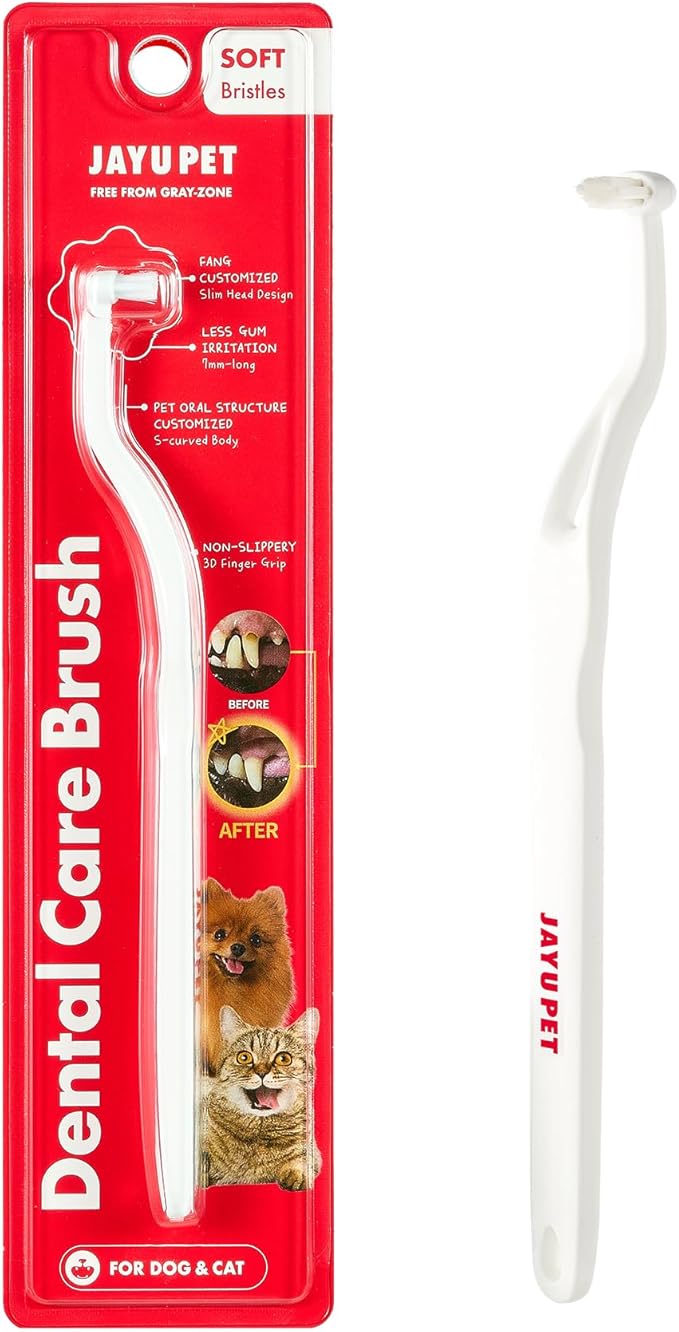 JAYU PET Dental Care Brush with Soft Bristles 1ea - Dog Toothbrush, Cat Toothbrush, Dental Care for Kitten and Small Dogs, Removing Old Plaque and Tartar, Easy Cleaning