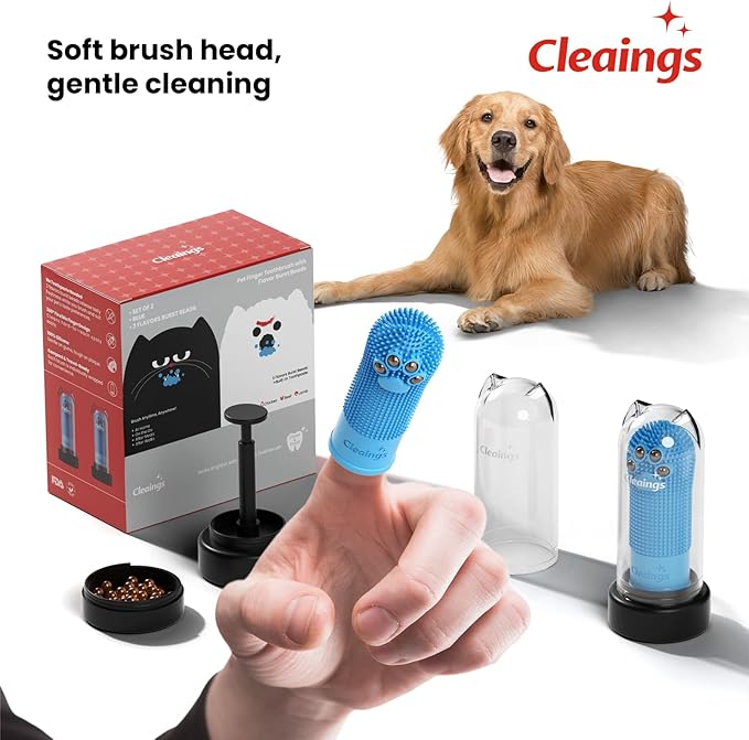 Pet Finger Toothbrush with Flavor Burst Beads, 360° Silicone Toothbrush Kit for Dogs & Cats, Deep Teeth Cleaning - 6 Pcs Lamb Flavor
