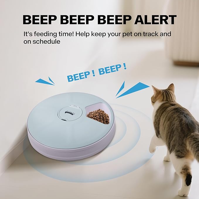 PAWISE Automatic Cat Feeder for Wet and Dry Food, 6-Meal Timed Pet Food Dispenser with Programmable Timer, Auto Dog Feeder Station for Small Pets, Battery Operated Cat Treat Dispenser