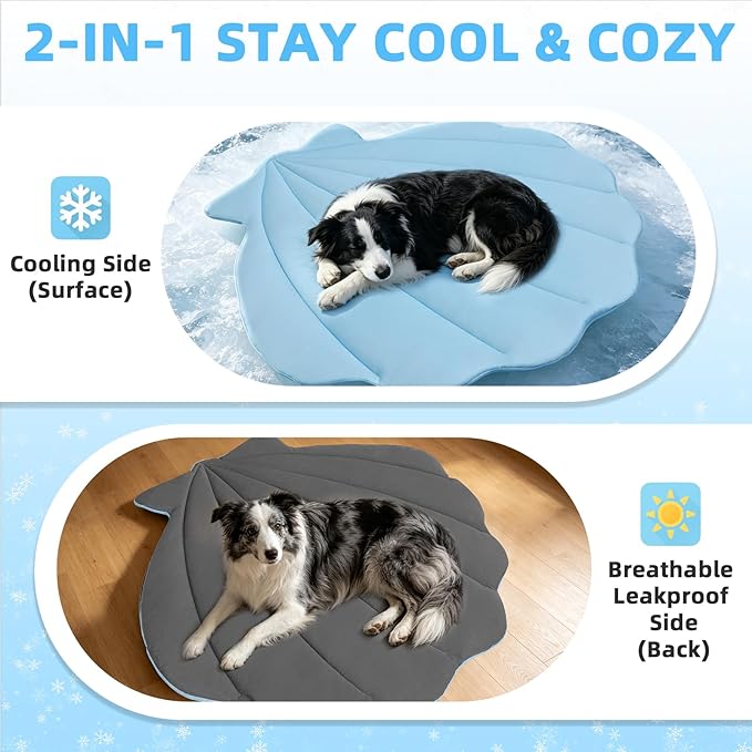 PUPTECK Dog Cooling Mat, 37”x33” Reversible Pet Self-Cooling Bed for Dogs, Thick & Soft Pet Cool Blanket Crate Kennel Pad, for Summer Indoor Outdoor, Blue M