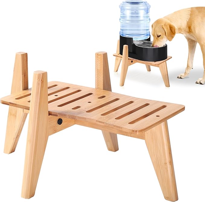 Stand for Dog Water Food Dispensers, Suitable for Medium Breeds - Bamboo Holder for Elevated Raised Automatic Gravity Dog Feeders - Medium Size