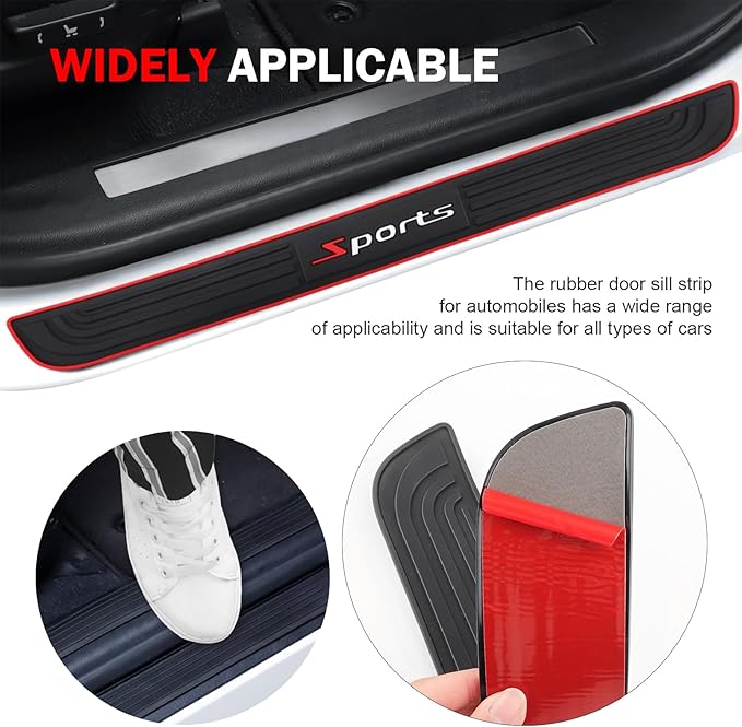 4PCS Car Door Sill Protector, Anti-Scratch Door Edge Guards Protector, Rubber Car Door Sills Scratch Protection, Universal Auto Threshold Pedal Edge Protector Strip (Sport, Width 2.36")