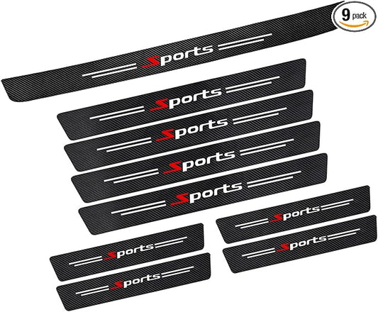 9 PCS Car Door Sill Protector, Carbon Fiber Rear Bumper Guard Strip, Leather Threshold Sticker, Anti-Scratch Auto Door Entry Guards Sill Protector, Universal for Most Vehicles (Black)