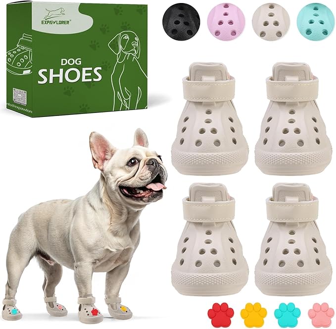 EVA Dog Shoes- Non-Slip Waterproof Dog Booties for Hot Pavement Summer, Easy ON & Off Reflective Adjustable Pet Boots & Paw Protectors, Rugged Sole for Small Medium Large Dog Outdoor Walking (Beige,M)