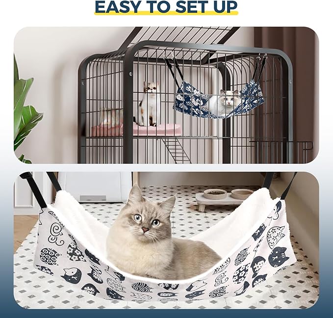 Admaison Cat Hammock for Cage Hanging Reversible 2Pack,Pet Hammock Bed Adjustable,Soft Sleeping Hammock for Cats,Ferret,Puppy,Rabbits,Small Animals (M, CAT)