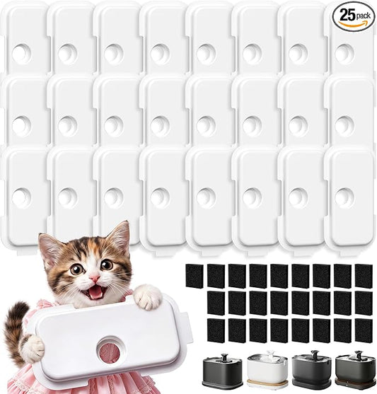 25+25 Packs Replacement Filters for PETLIBRO Dockstream Cat Water Fountain PLWF106/PLWF116/PLWF115/PLWF105/PLWF005, 12 Months Set of Replacement Filters for Pet Water Fountain, 25 Filters + 25 Sponges