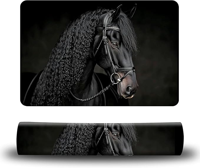 Dog Food Mat, 15.7" x 23.6" Absorbent Pet Feeding Mat for Food and Water, Waterproof Diatom Mud Pet Placemat with Non-Slip Rubber Backing, Easy Clean Cat Bowl Mat for Floors - Black Cool Horse
