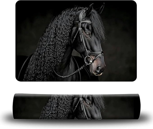 Dog Food Mat, 15.7" x 23.6" Absorbent Pet Feeding Mat for Food and Water, Waterproof Diatom Mud Pet Placemat with Non-Slip Rubber Backing, Easy Clean Cat Bowl Mat for Floors - Black Cool Horse