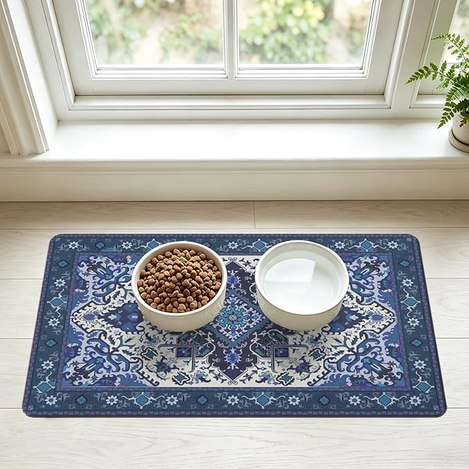 Pet Feeding Mat for Floors Waterproof Dog Mat for Food and Water Absorbent Quick Dry Non Slip mat for Cat Bowls