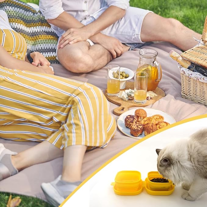 Travel Twin Pet Bowls for Cats or Dogs, Collapsible Silicone Bowls for Food and Water Feeding, Portable Hiking Cat Bowl