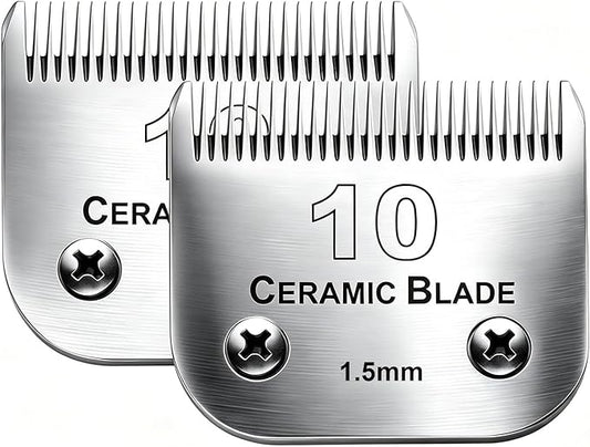 2PC 10 Blade Dog Grooming Clipper Replacement Blades Compatible with Andis Dog Clippers,Detachable Ceramic Blade & Stainless Steel Blade,Size-10, 1/16-Inch Cut Length (64315)