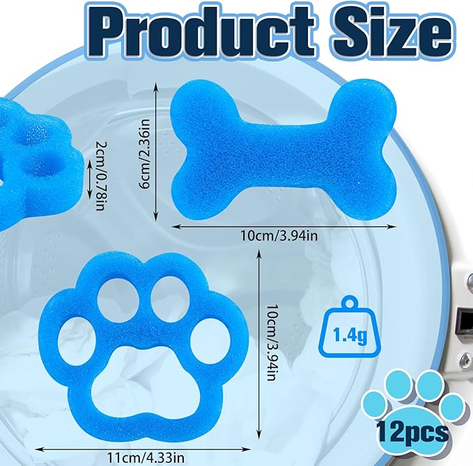 LemonRoad 12 Pcs Pet Hair Remover for Laundry Reusable Laundry Pet Hair Catcher Dog Cat Lint and Fur Remover Washing Machine and Dryer Fur Catcher for Clothes Bedding, Safe and Durable for All Fabrics