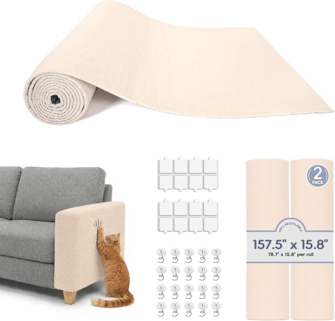 157.5" x 15.8" Cat Scratch Furniture Protector, Self-Adhesive Couch Protector from Cat Claws, Cats Scratching Mat for Sofa, Wall & Door, DIY Cat Scratch Pads Replacement, 2 Pack (Off White)