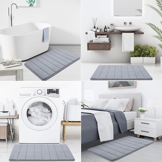Buganda Memory Foam Bath Mat, 35.4" x 24", Ultra Soft and Non-Slip Bathroom Rugs, Water Absorbent and Machine Washable Bath Rug Runner for Bathroom, Shower, and Tub, Medium Grey
