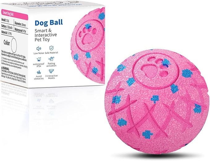 Moving Dog Toy, Interactive, Bouncing and Rotating, Silent Foam Material, IP54 Waterproof Rating, Smart Active Rolling, Stimulation Toys for Medium and to Keep Them Busy (Red)