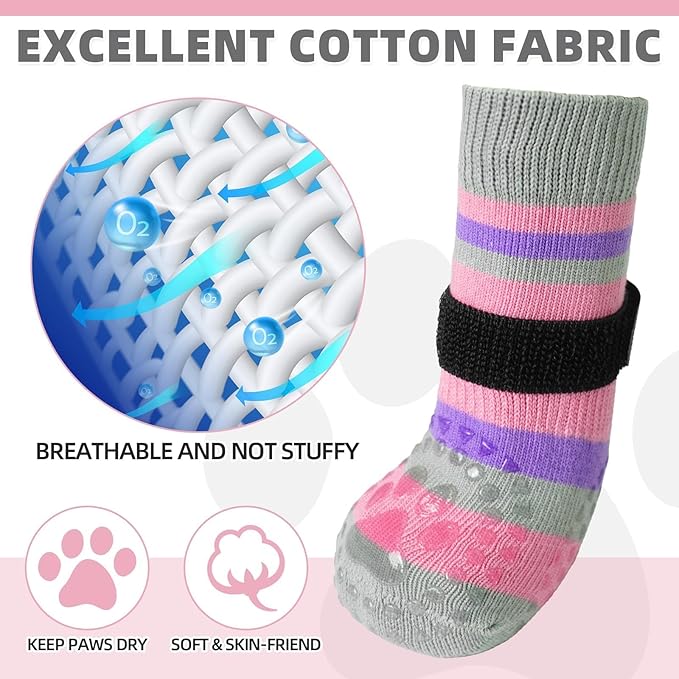 KOOLTAIL Dog Socks for Hot Pavement, Summer Dog shoes to Prevent Licking Paws for Hardwood Floor, Non Slip Double Sides Boots & Paw Protectors, Pet Grippy Booties for Small Medium Large Senior Dogs, L